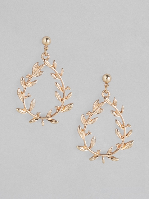 

20Dresses Rose Gold-Toned Leaf & Teardrop Shaped Drop Earrings