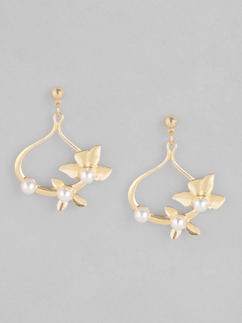 

20Dresses Gold-Toned & Off-White Beaded Floral Drop Earrings