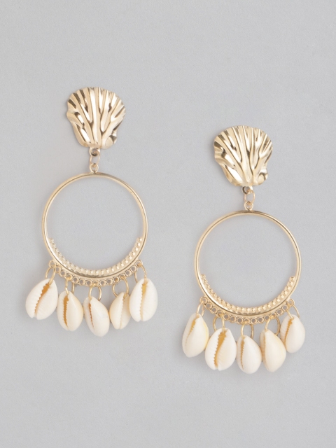 

20Dresses Gold-Toned & Off-White Cowry Shells Circular Drop Earrings