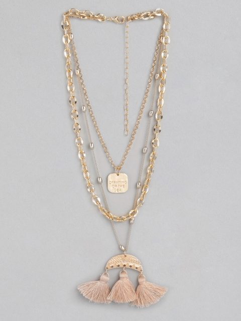 

20Dresses Women Gold-Toned & Dusty Pink Tasselled Layered Necklace
