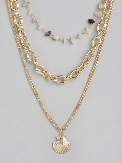 

20Dresses Women Gold-Toned & Off-White Stone-Studded Layered Necklace