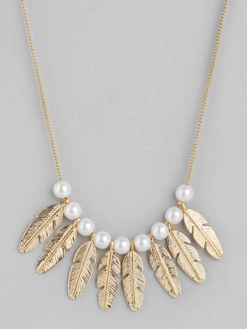 

20Dresses Women Gold-Toned & White Beaded Feather-Shaped Necklace