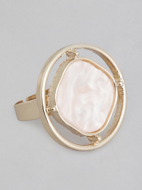 

20Dresses Women Peach-Coloured & Gold-Toned Stone-Studded Circular Adjustable Finger Ring