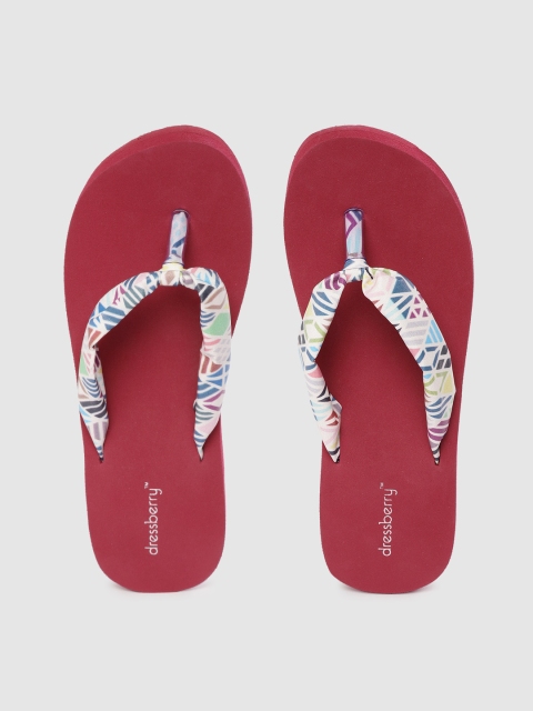

DressBerry Women Multicoloured Geometric Print Heeled Thong Flip-Flops, Multi
