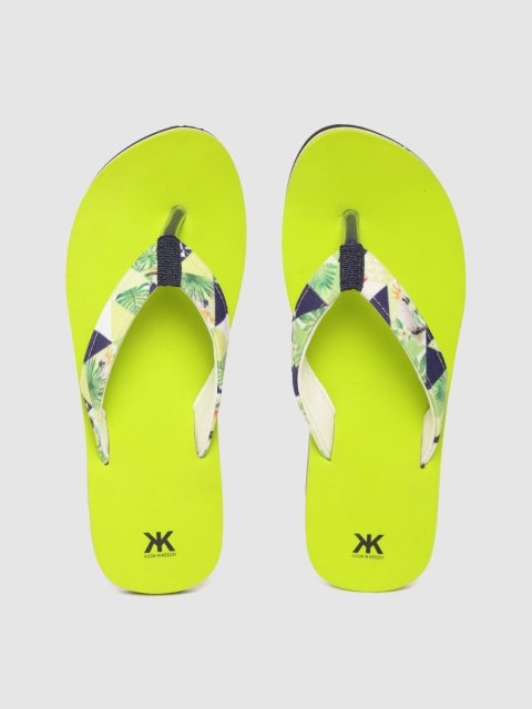 

Kook N Keech Women White & Lime Green Printed Thong Flip-Flops