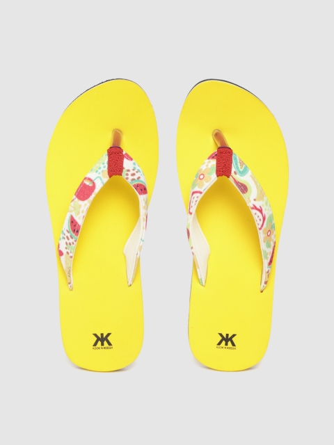 

Kook N Keech Women White & Yellow Printed Thong Flip-Flops