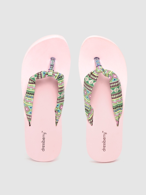 

DressBerry Women Green & Pink Printed Thong Flip-Flops