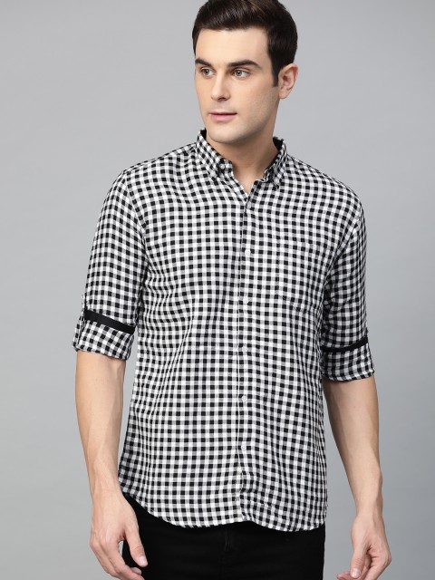 

DENNISON Men Black & White Comfort Slim Fit Checked Casual Shirt