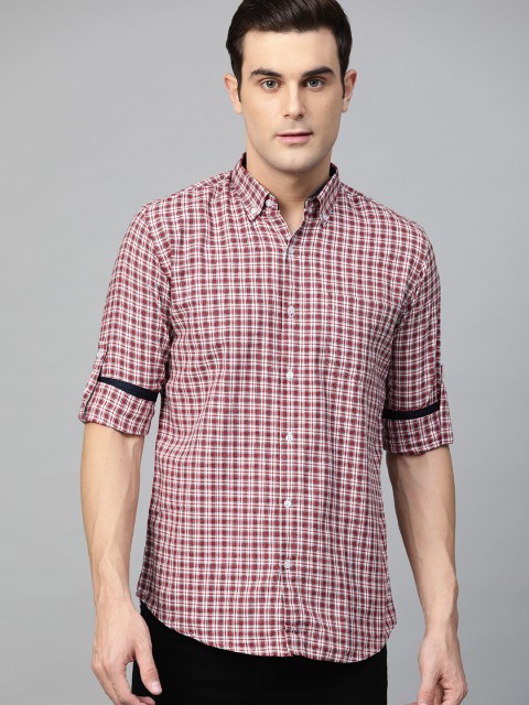 

DENNISON Men Red & White Smart Slim Fit Checked Casual Shirt