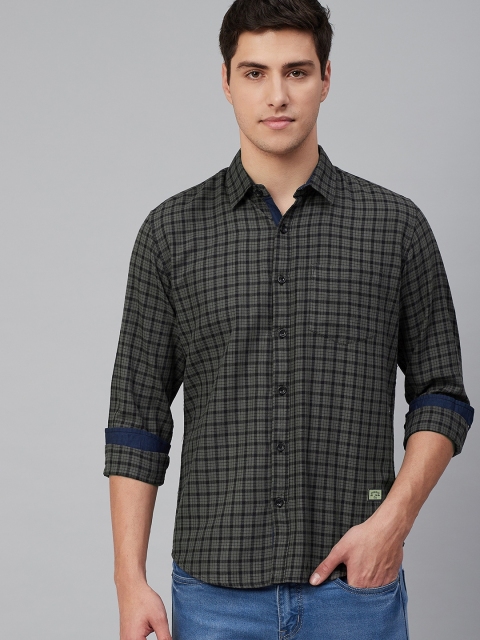 

DENNISON Men Charcoal Grey & Black Comfort Slim Fit Handcrafted Checked Casual Shirt