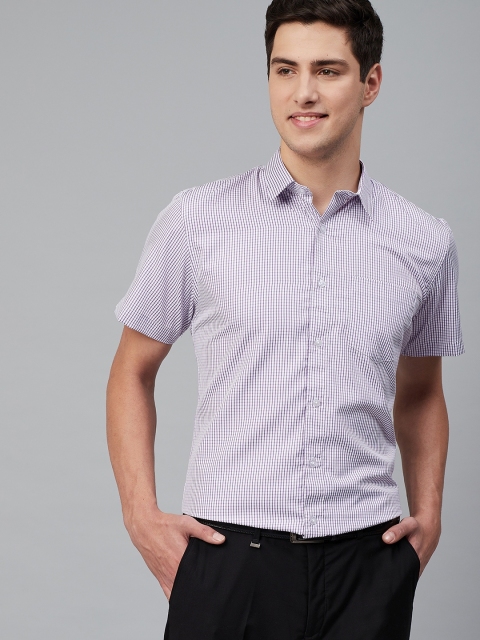 

DENNISON Men White & Purple Regular Fit Checked Formal Shirt