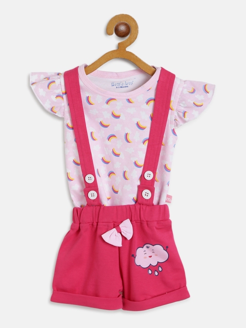 

Moms Love Girls Pink Printed Top with Shorts & Suspenders