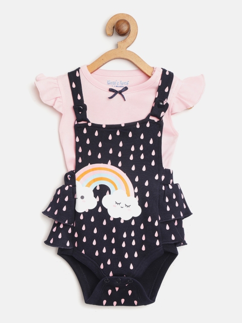 

Moms Love Girls Pink & Navy Blue Solid Top with Printed Bodysuit