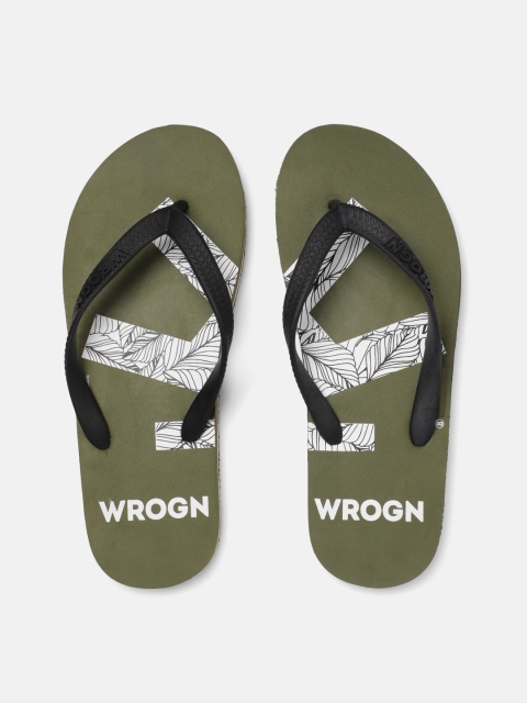 

WROGN Men Olive Green & White Printed Thong Flip-Flops