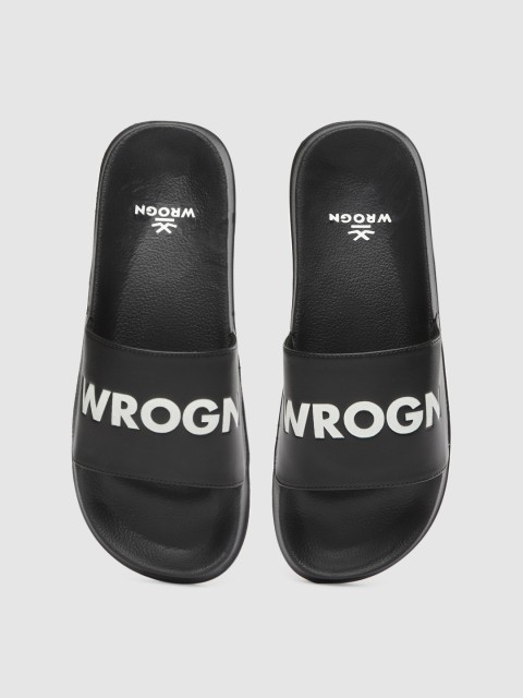 

WROGN Men Black & White Printed Sliders