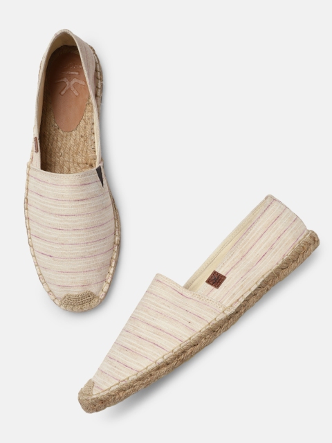 

WROGN Men Beige & Pink Striped Espadrilles