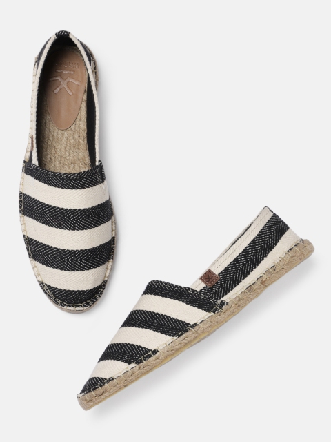

WROGN Men Black & Off-White Striped Espadrilles