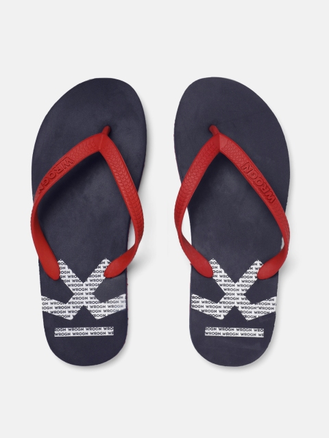 

WROGN Men Navy Blue Printed Thong Flip-Flops