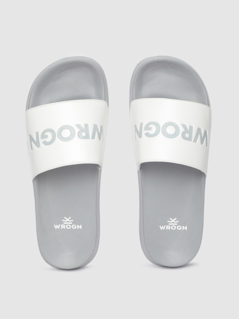 

WROGN Men White & Grey Printed Sliders
