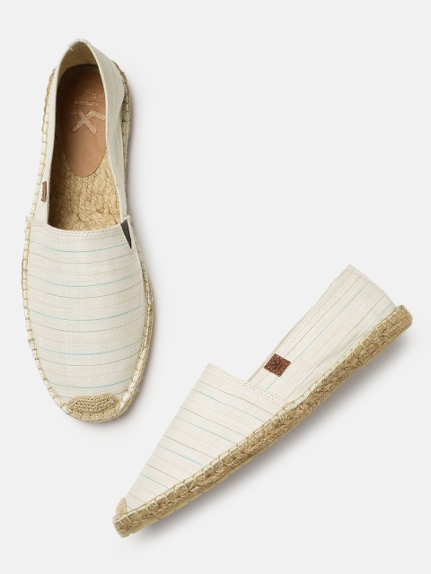 

WROGN Men Beige & Blue Striped Espadrilles