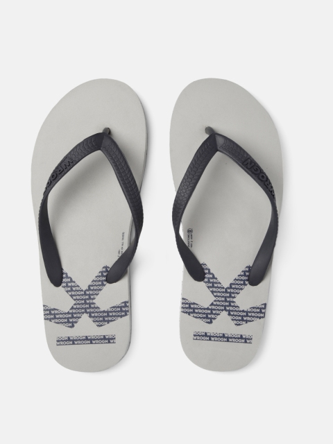 

WROGN Men Navy Blue & Grey Printed Thong Flip-Flops