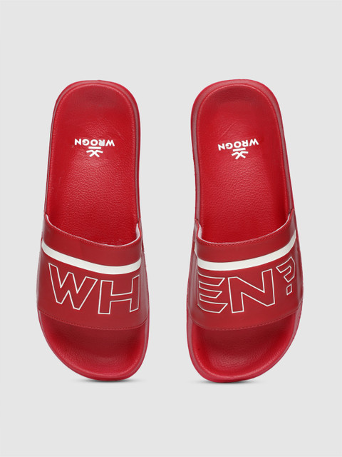 

WROGN Men Red And White Printed Sliders