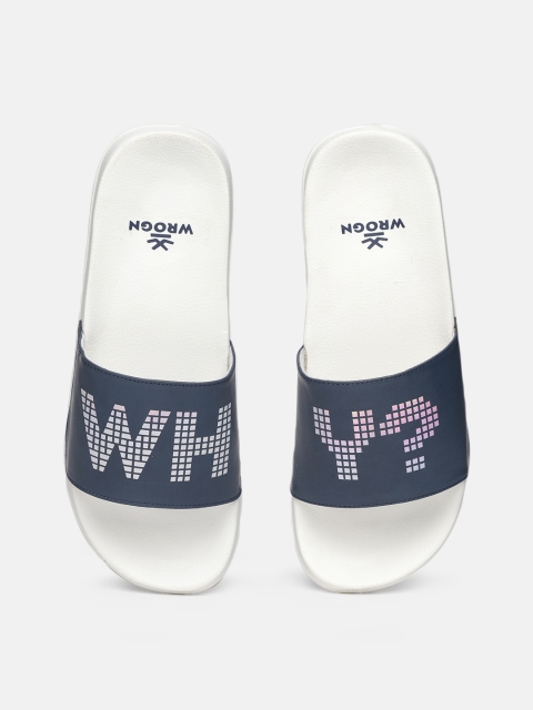 

WROGN Men Navy Blue Printed Sliders