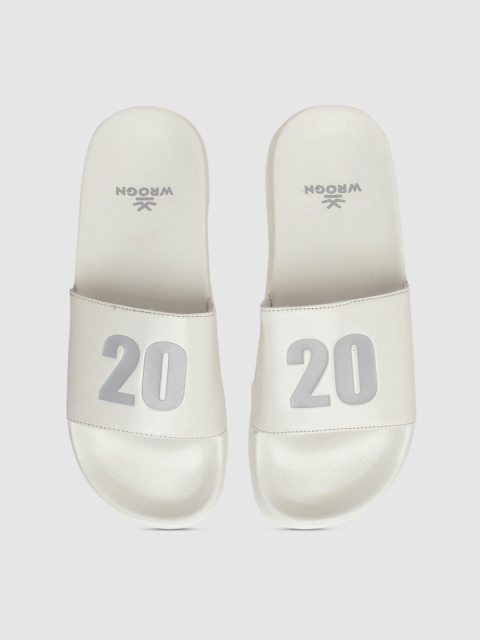 

WROGN Men White & Silver-Toned Printed Sliders