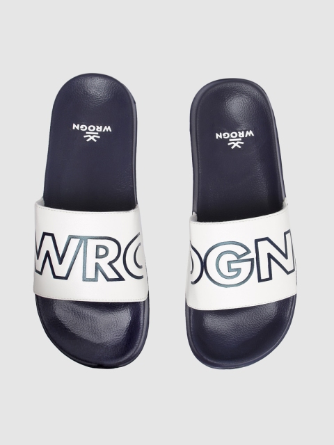 

WROGN Men White & Navy Blue Brand Logo Printed Sliders
