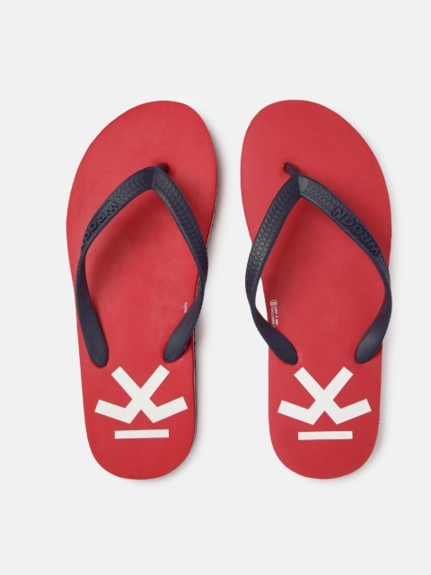 

WROGN Men Navy Blue & Red Printed Thong Flip-Flops