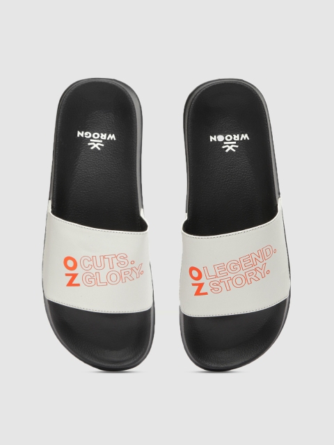 

WROGN Men Black & White Printed Sliders