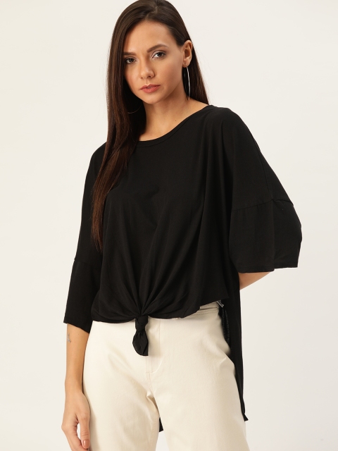

FOREVER 21 Women Black Solid High-Low Top