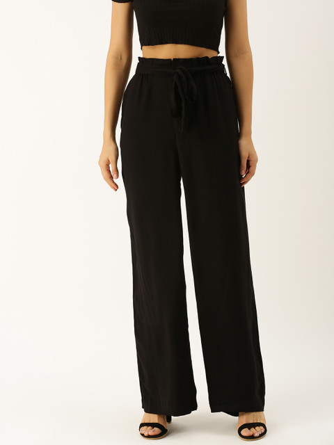 

FOREVER 21 Women Black Regular Fit Solid Parallel Trousers
