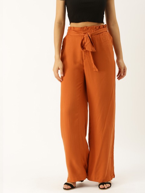 

FOREVER 21 Women Rust Brown Regular Fit Solid Parallel Trousers