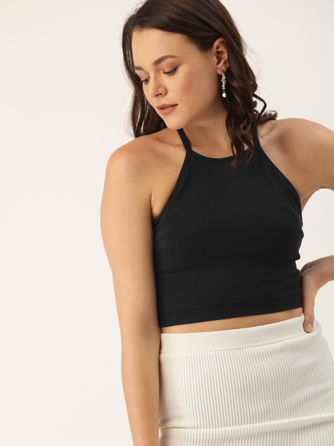 

FOREVER 21 Women Black Solid Fitted Crop Top