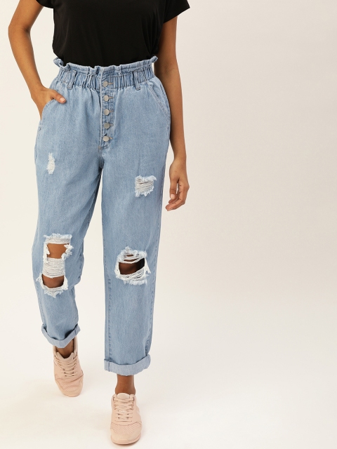 

FOREVER 21 Women Blue Regular Fit Mid-Rise Highly Distressed Jeans
