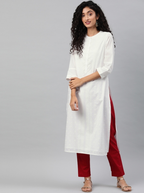 

Global Desi Women White Printed Straight Kurta