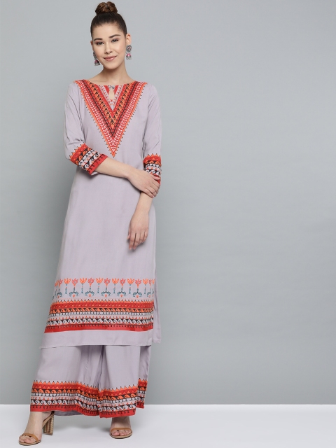 

HERE&NOW Women Lavender & Maroon Yoke Design Kurta with Palazzos