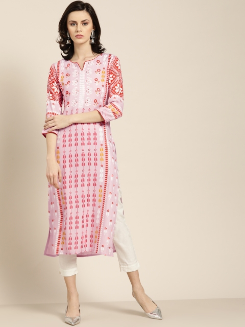 

Moda Rapido Women Lavender & Orange Printed Straight Kurta