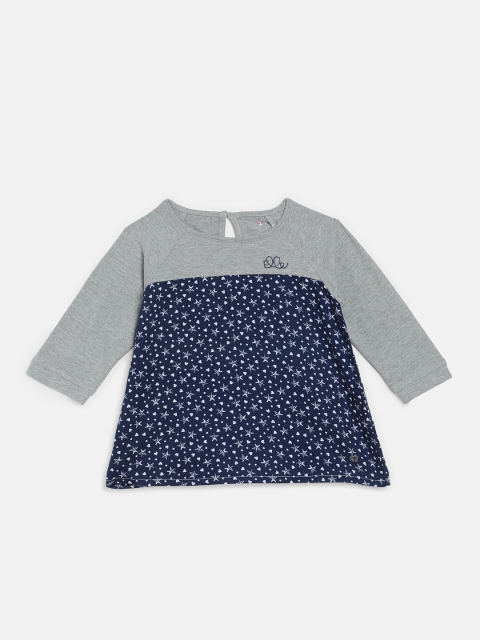 

ELLE Girls Grey & Navy Blue Printed Round Neck T-shirt