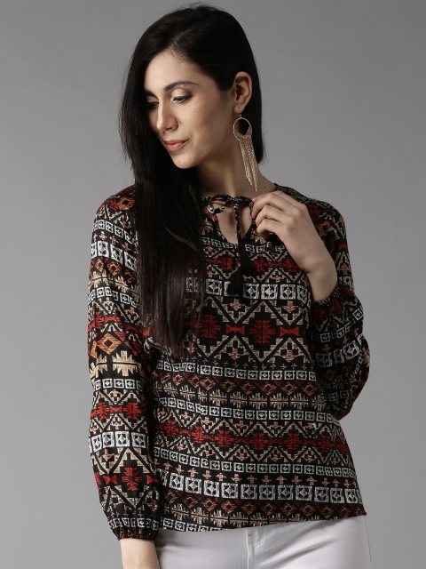 

HERE&NOW Women Black & Beige Printed Top
