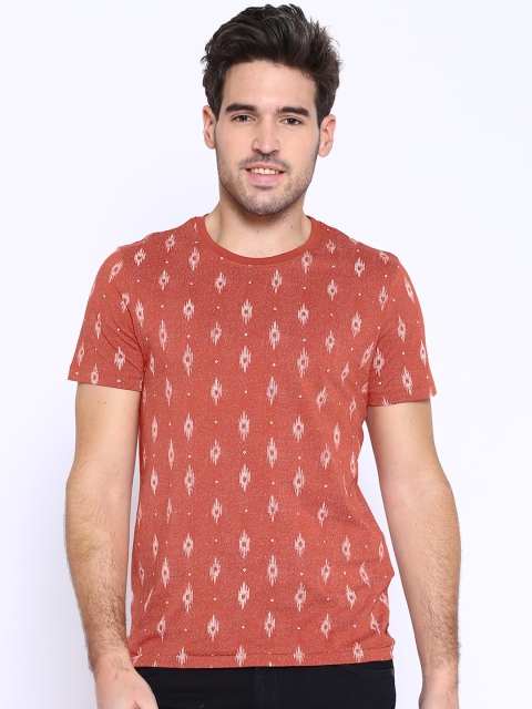 

Jack & Jones Men Orange Printed Round Neck T-shirt