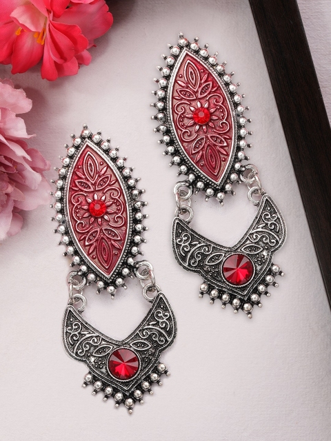 

Rubans Silver-Plated & Red Oxidised Handcrafted Contemporary Drop Earrings