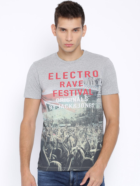 

Jack & Jones Grey Melange Printed T-shirt