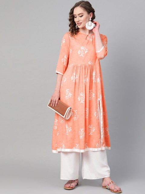 

Sbo Fashion Women Orange & White Printed A-Line Kurta