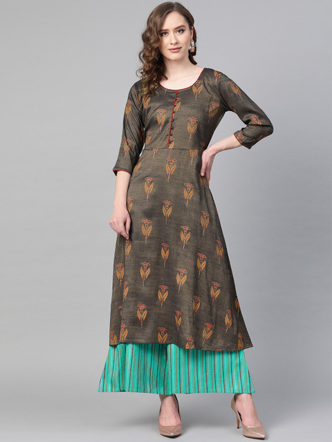 

Sbo Fashion Women Taupe & Blue Printed Kurta with Palazzos