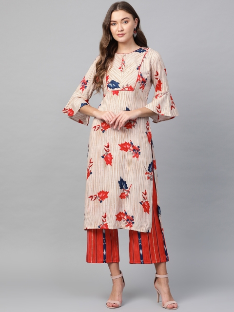 

Sbo Fashion Women Beige & Red Printed Kurta with Palazzos