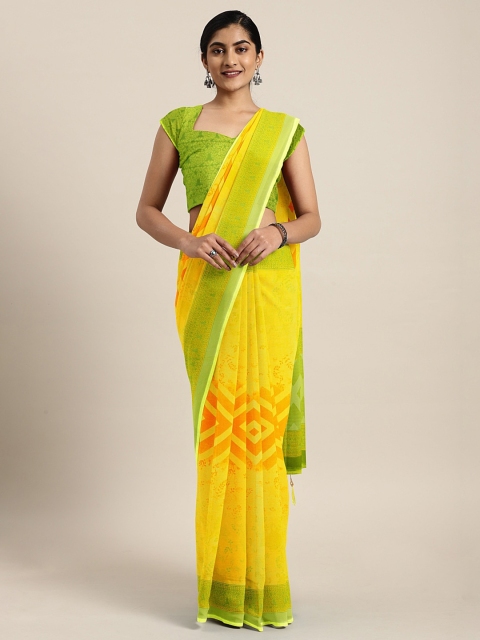 

Triveni Yellow Printed Pure Georgette Saree
