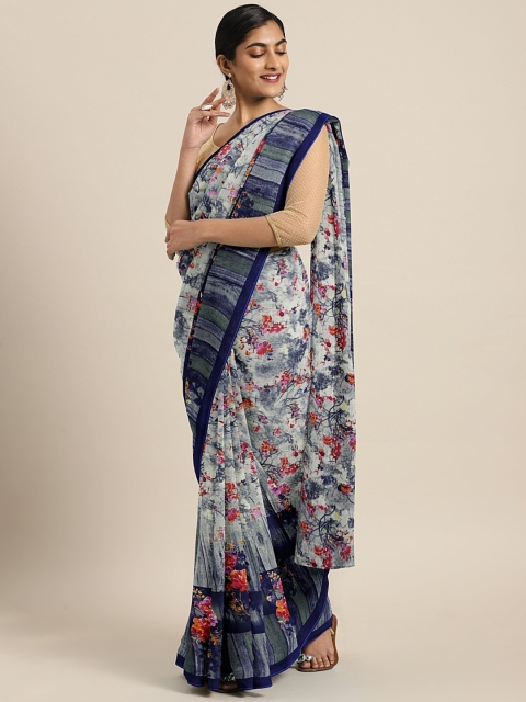 

Triveni Navy Blue & Grey Pure Chiffon Printed Saree