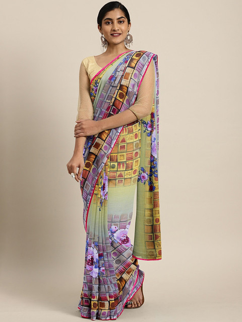 

Triveni Multicoloured Printed Pure Chiffon Saree, Multi